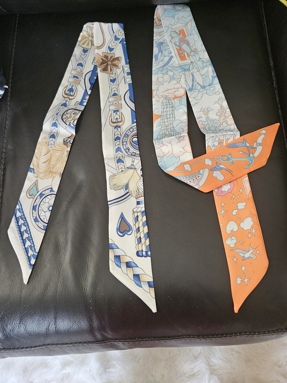 Silky Patterned Kids Head And Bag Accesories  Blue, Orange, White, Set Of 2